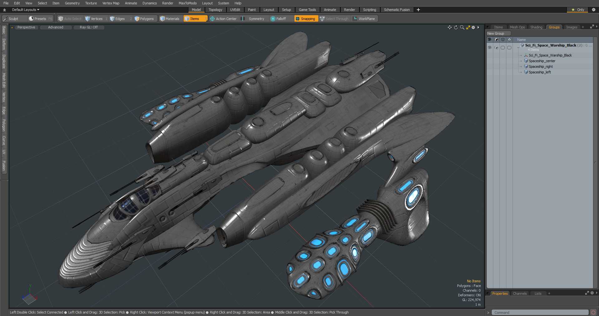 3D Sci-Fi Space Warship Black