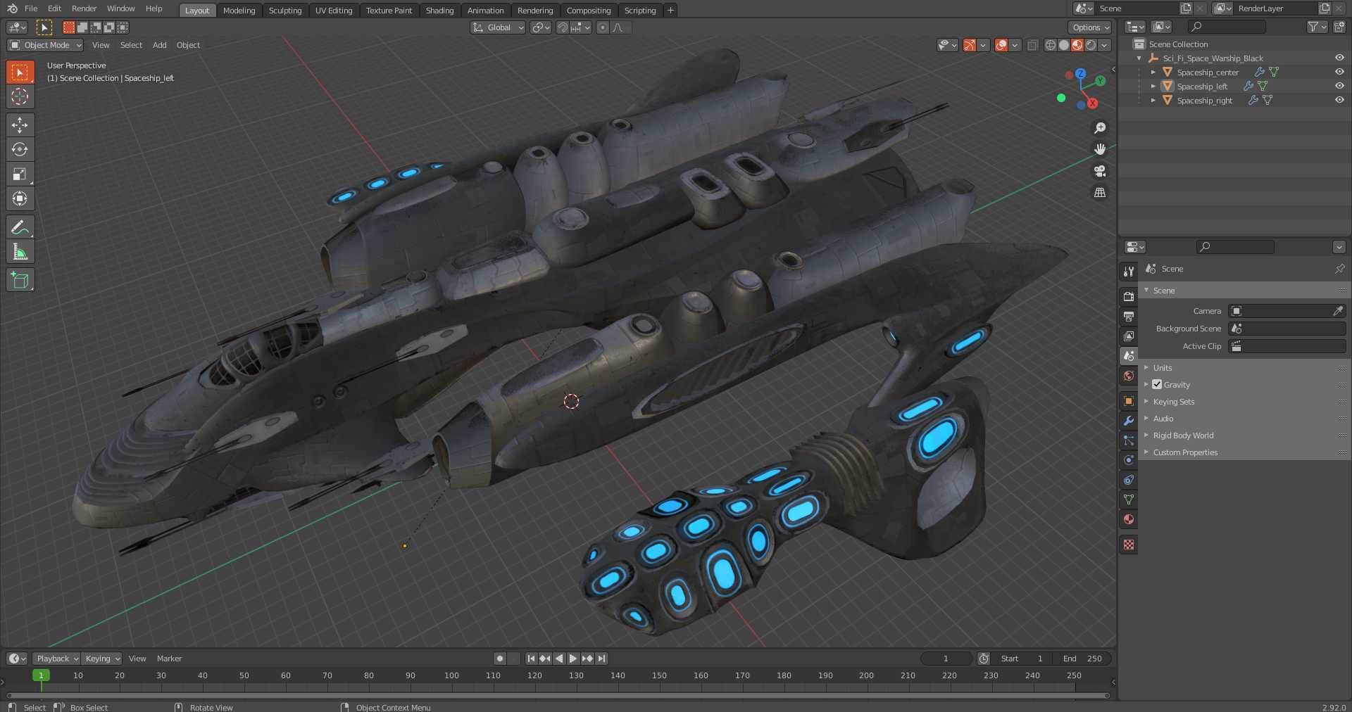 3D Sci-Fi Space Warship Black