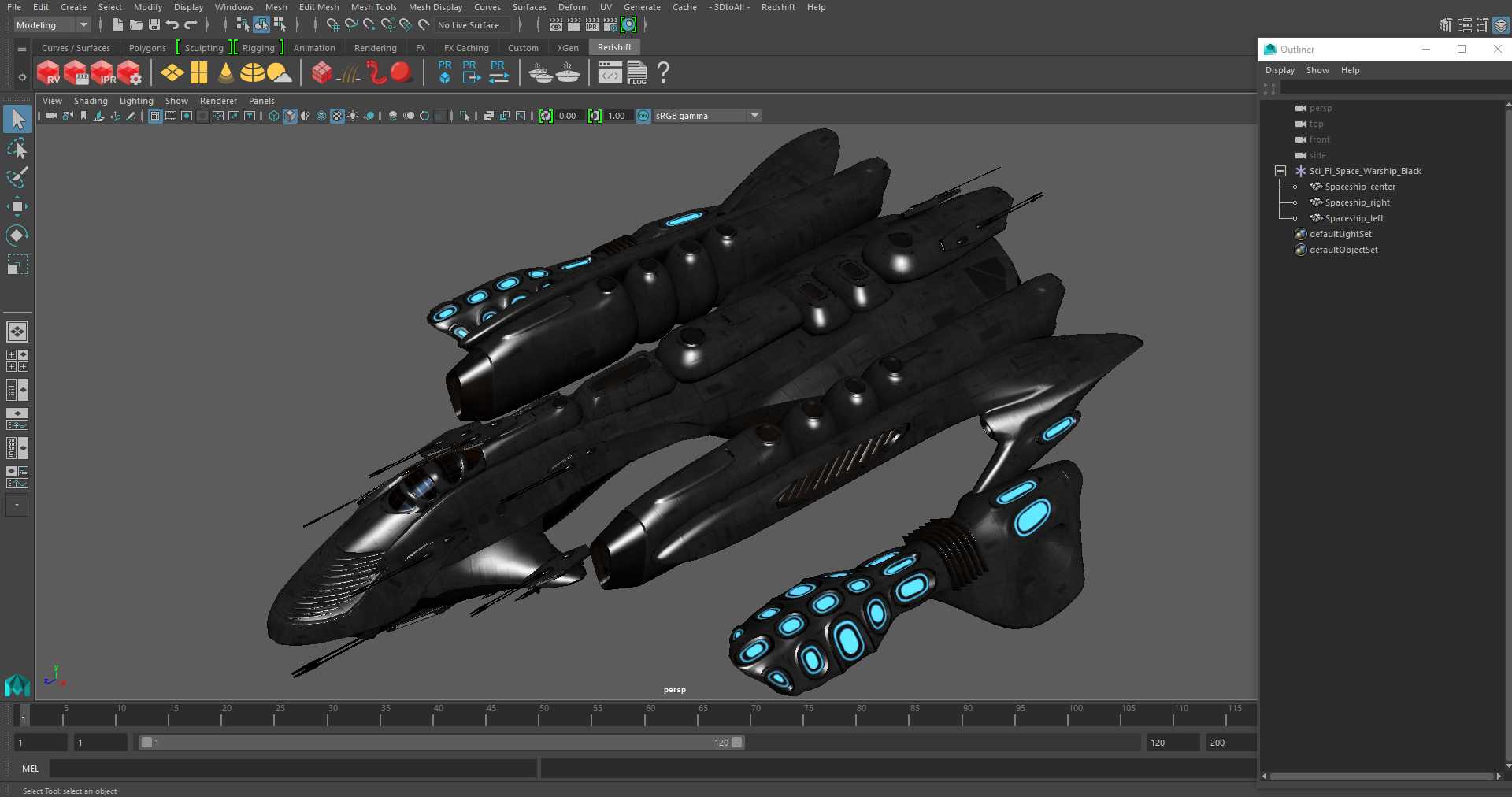 3D Sci-Fi Space Warship Black