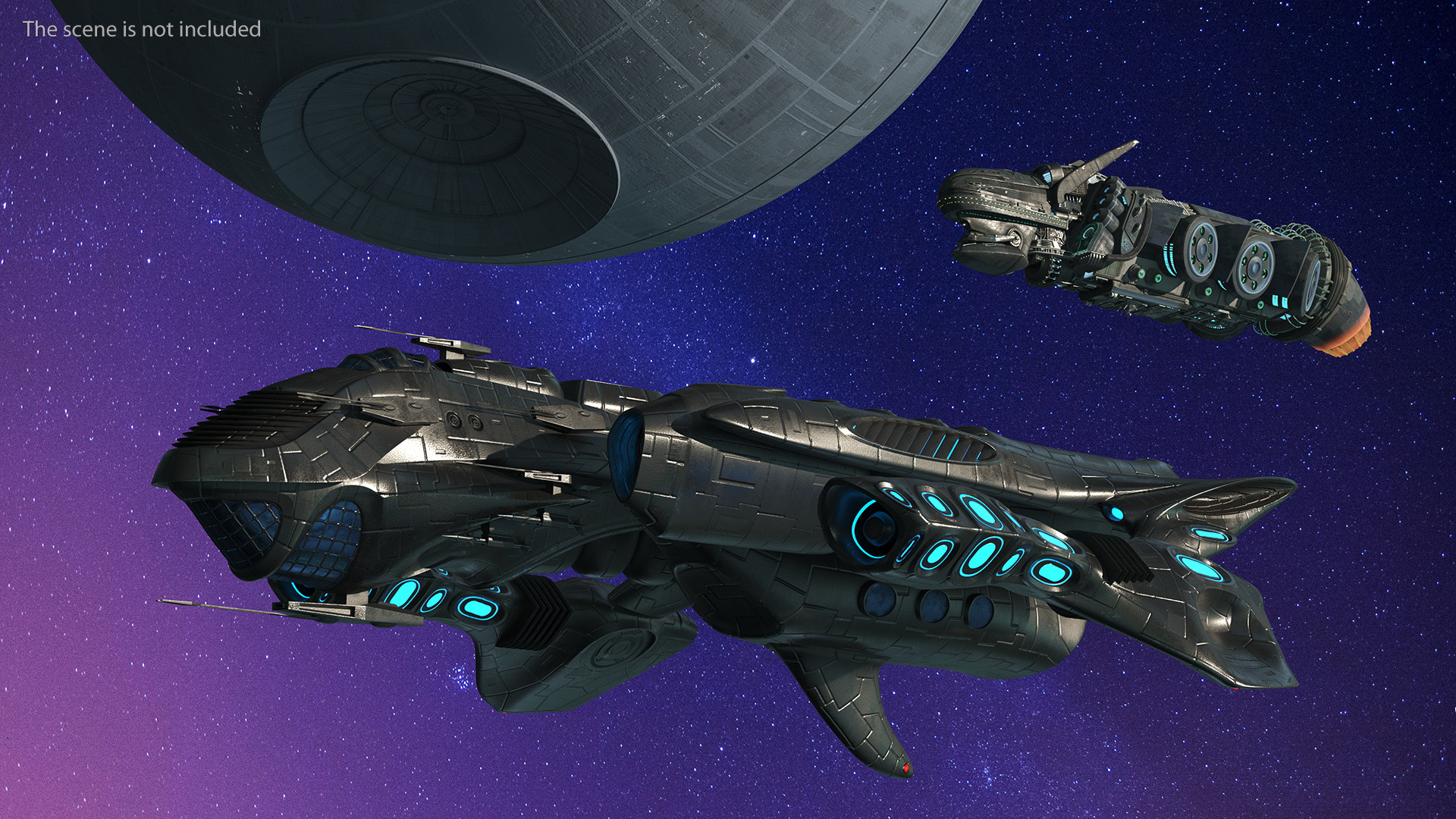 3D Sci-Fi Space Warship Black