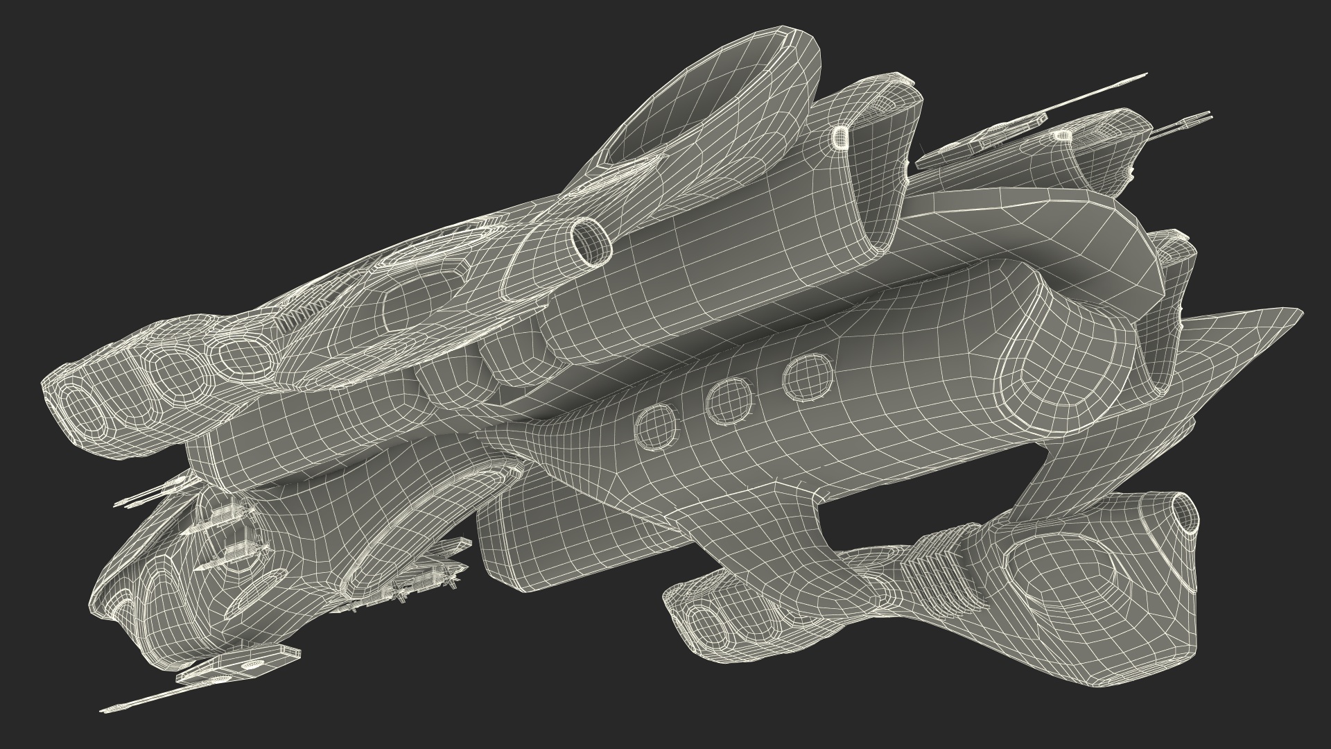 3D Sci-Fi Space Warship Black