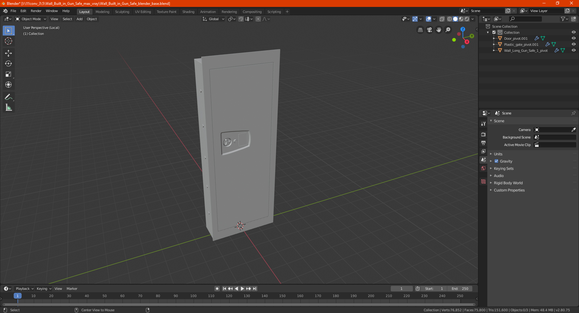 Wall Built in Gun Safe 3D