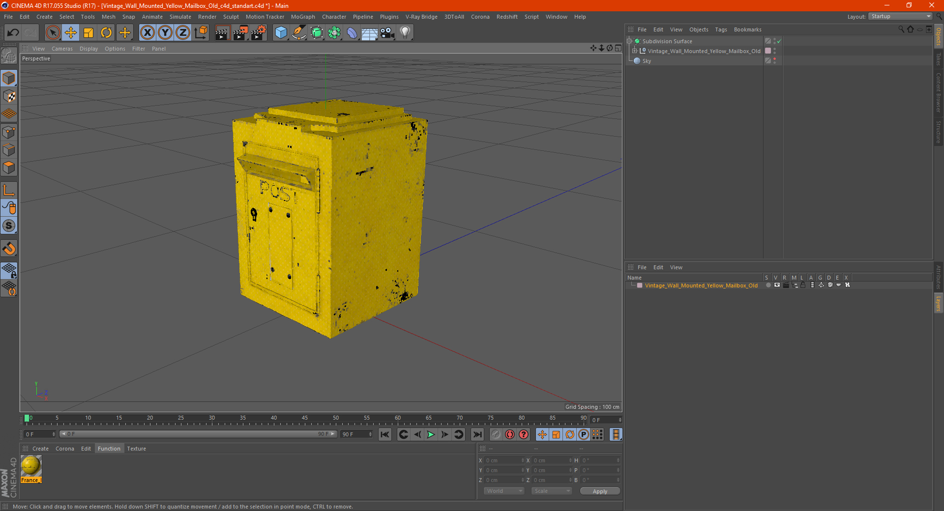 Vintage Wall Mounted Yellow Mailbox Old 3D model