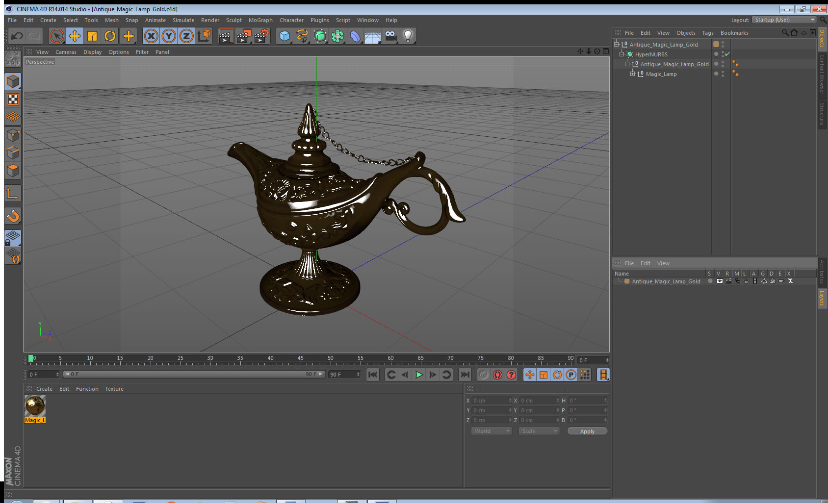 3D Antique Magic Lamp Gold model