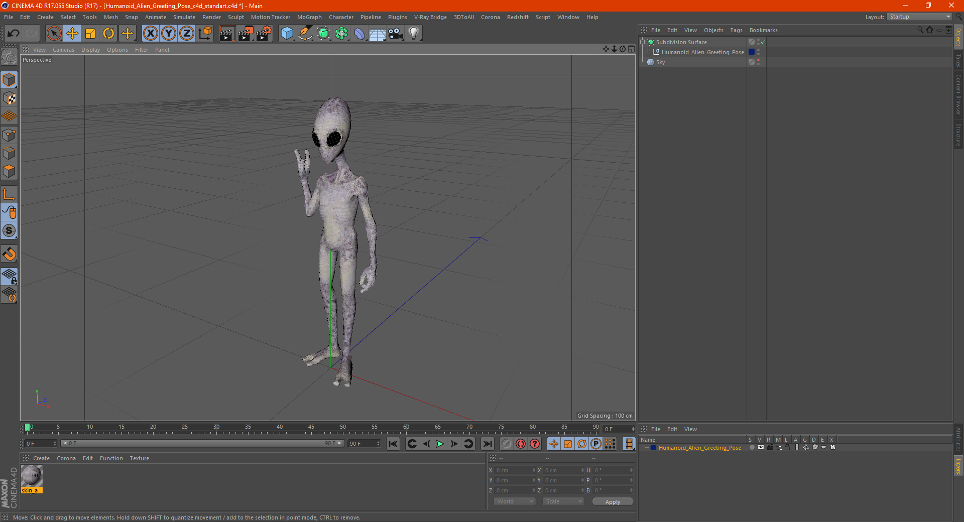 3D Humanoid Alien Greeting Pose model