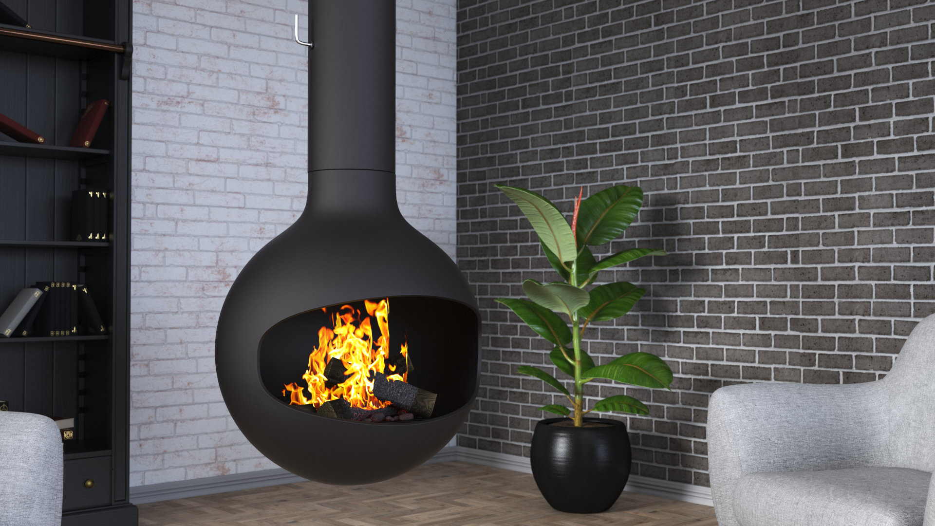 Fireplace Bathyscafocus Porthole with Fire and Wood, view 4