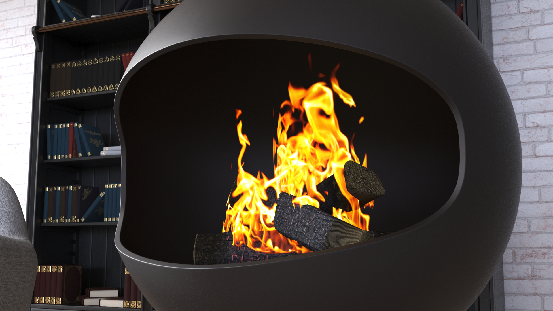 Fireplace Bathyscafocus Porthole with Fire and Wood, view 11