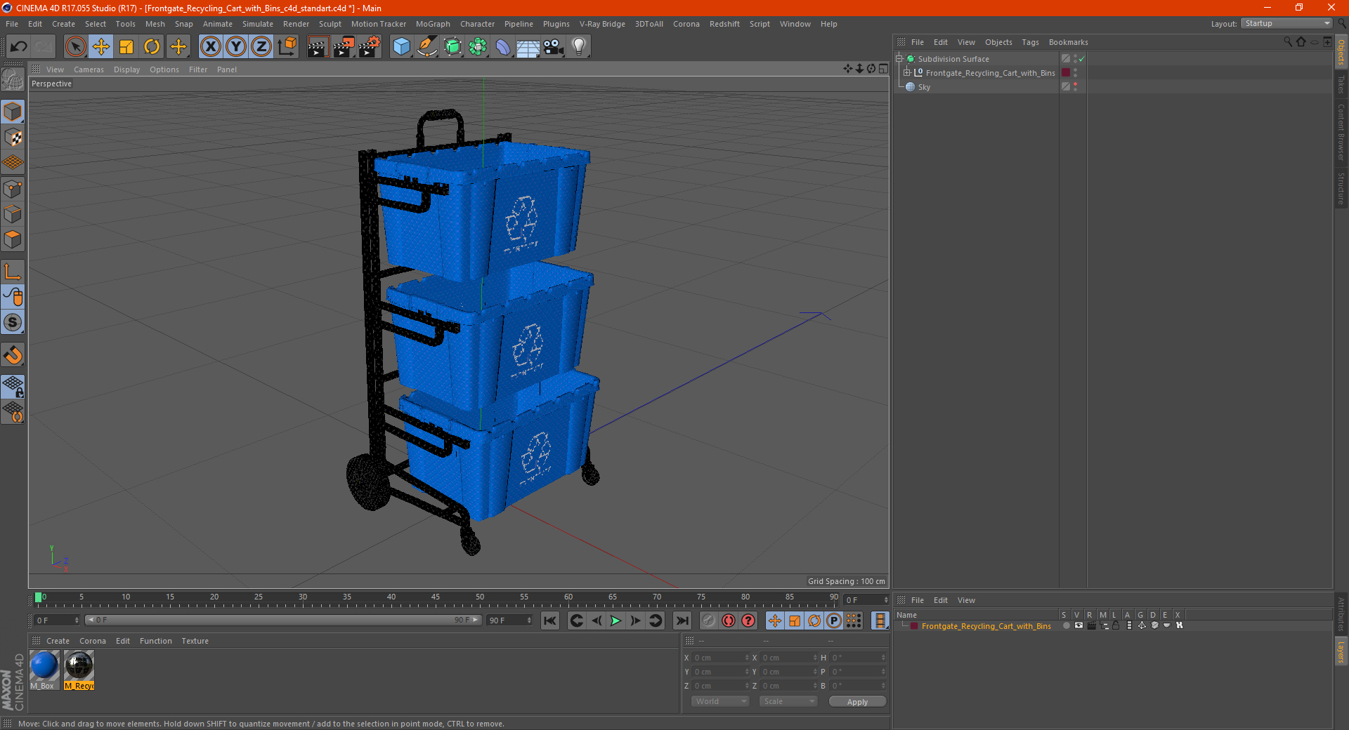 Frontgate Recycling Cart with Bins 3D model