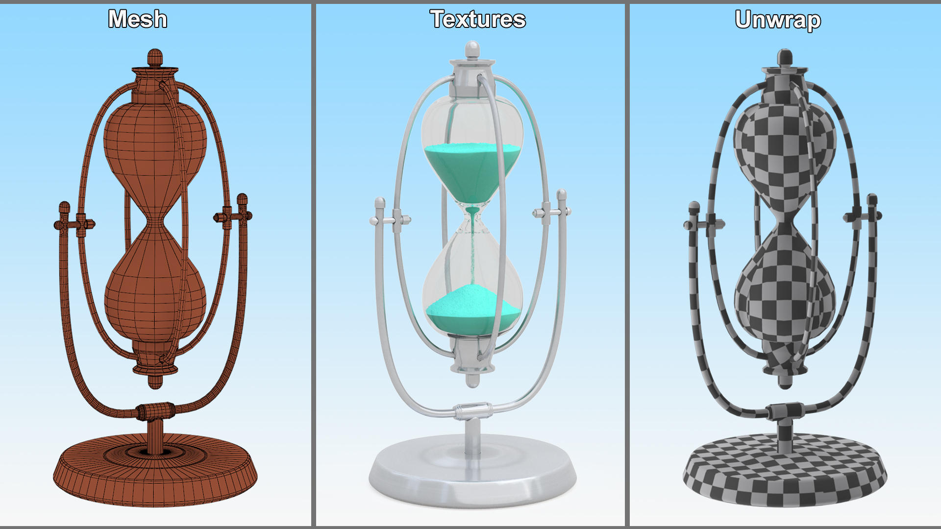 3D Rotating Brass Hourglass Timer With Stand