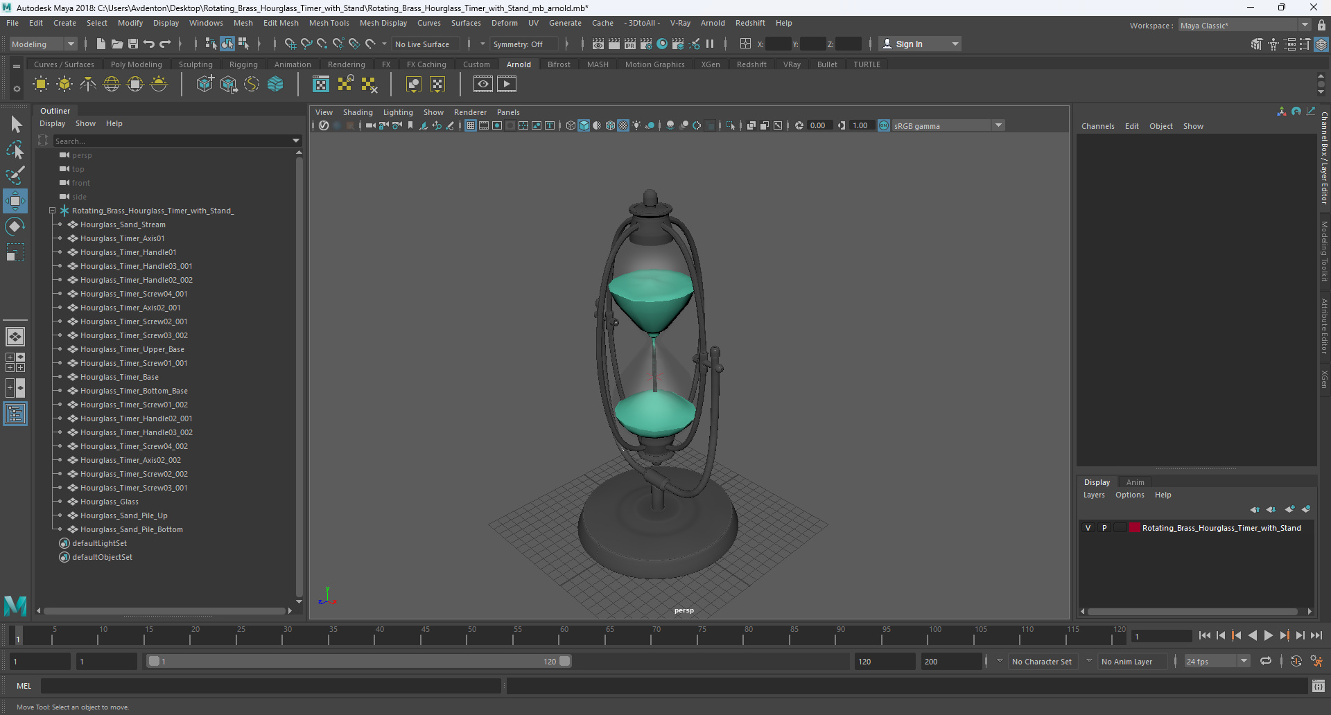 3D Rotating Brass Hourglass Timer With Stand