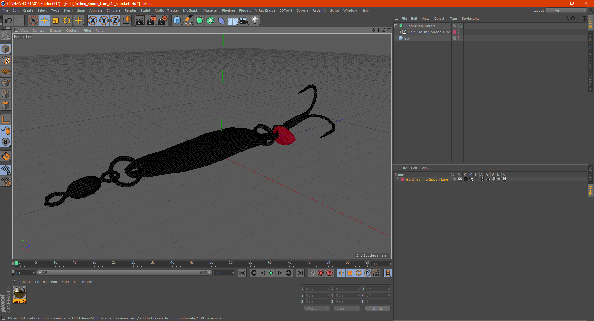 Gold Trolling Spoon Lure 3D model