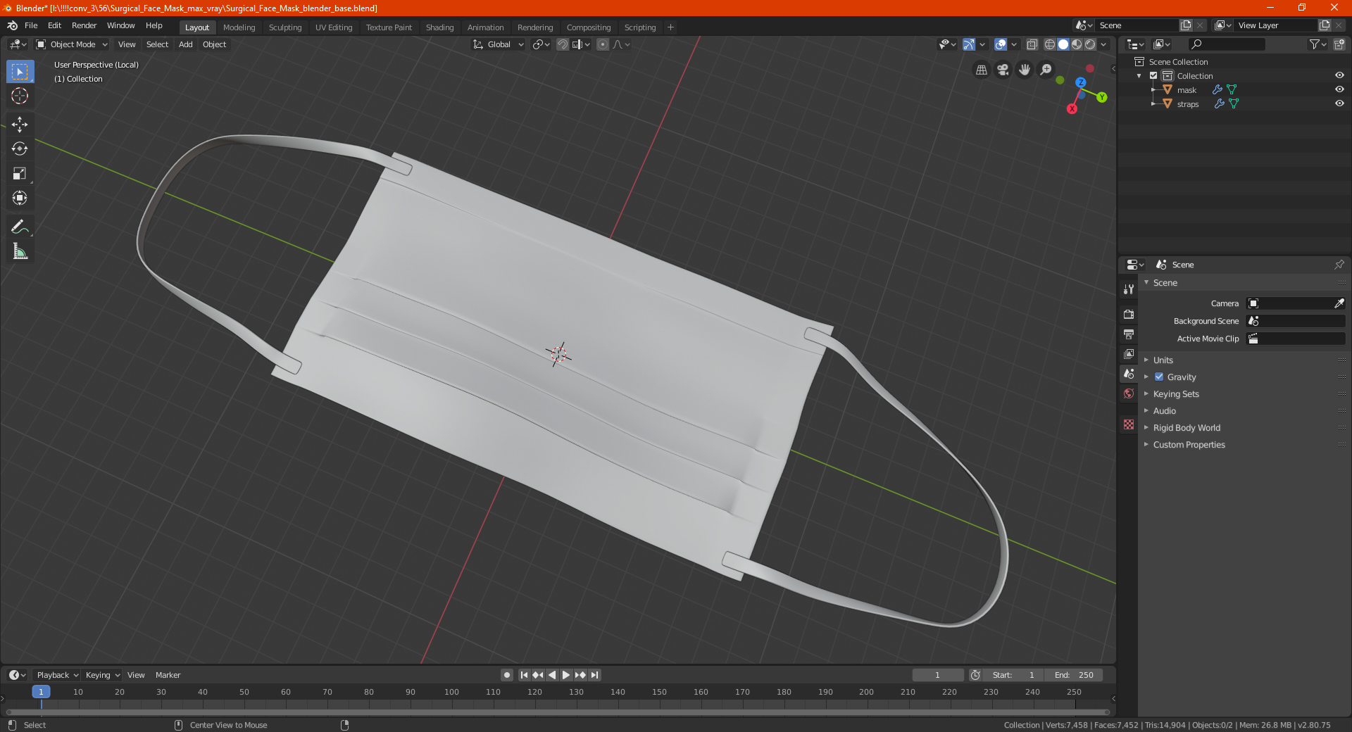 3D Surgical Face Mask model