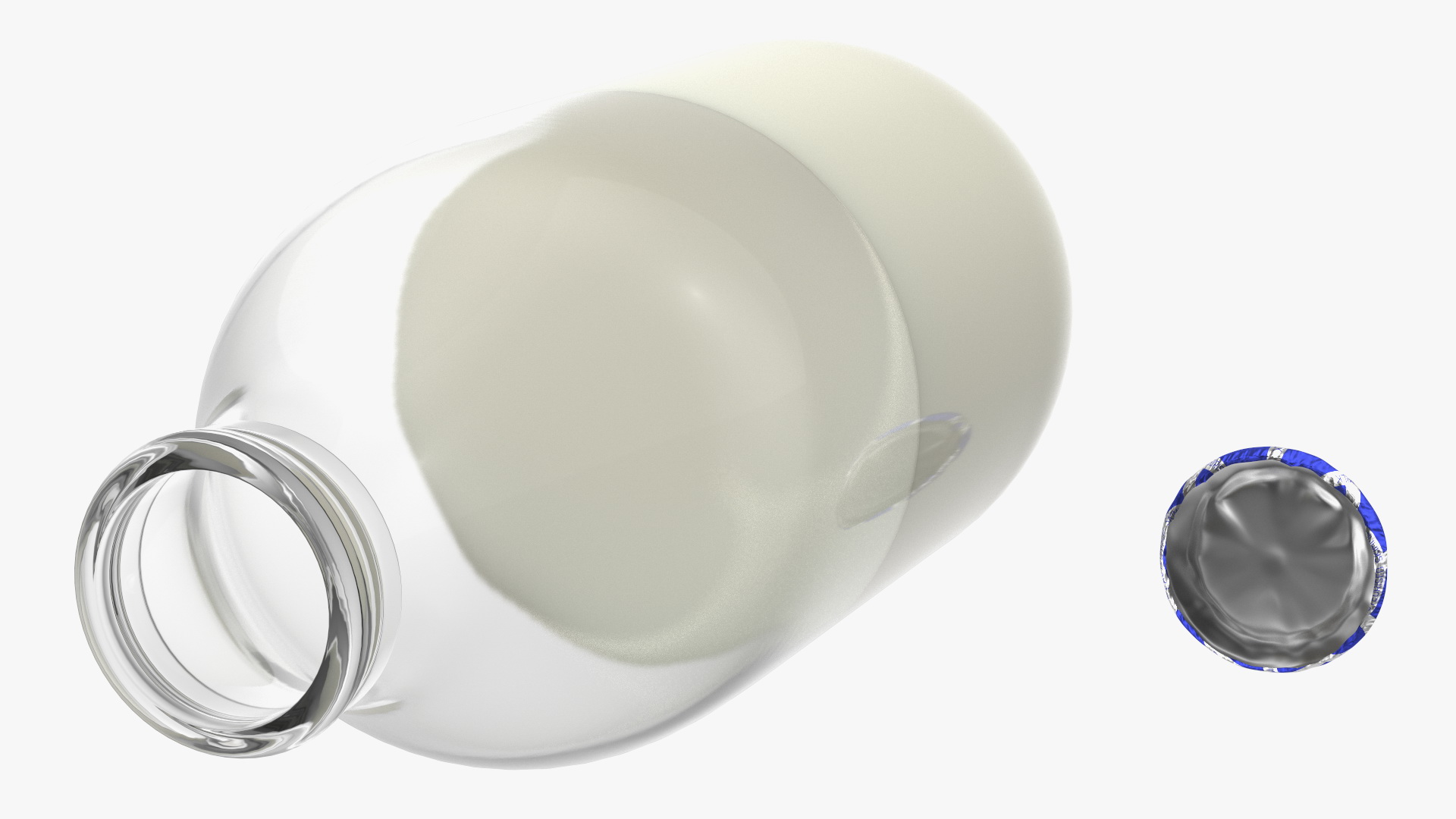 3D Opened Bottle of Skimmed Milk with Foil Cap model