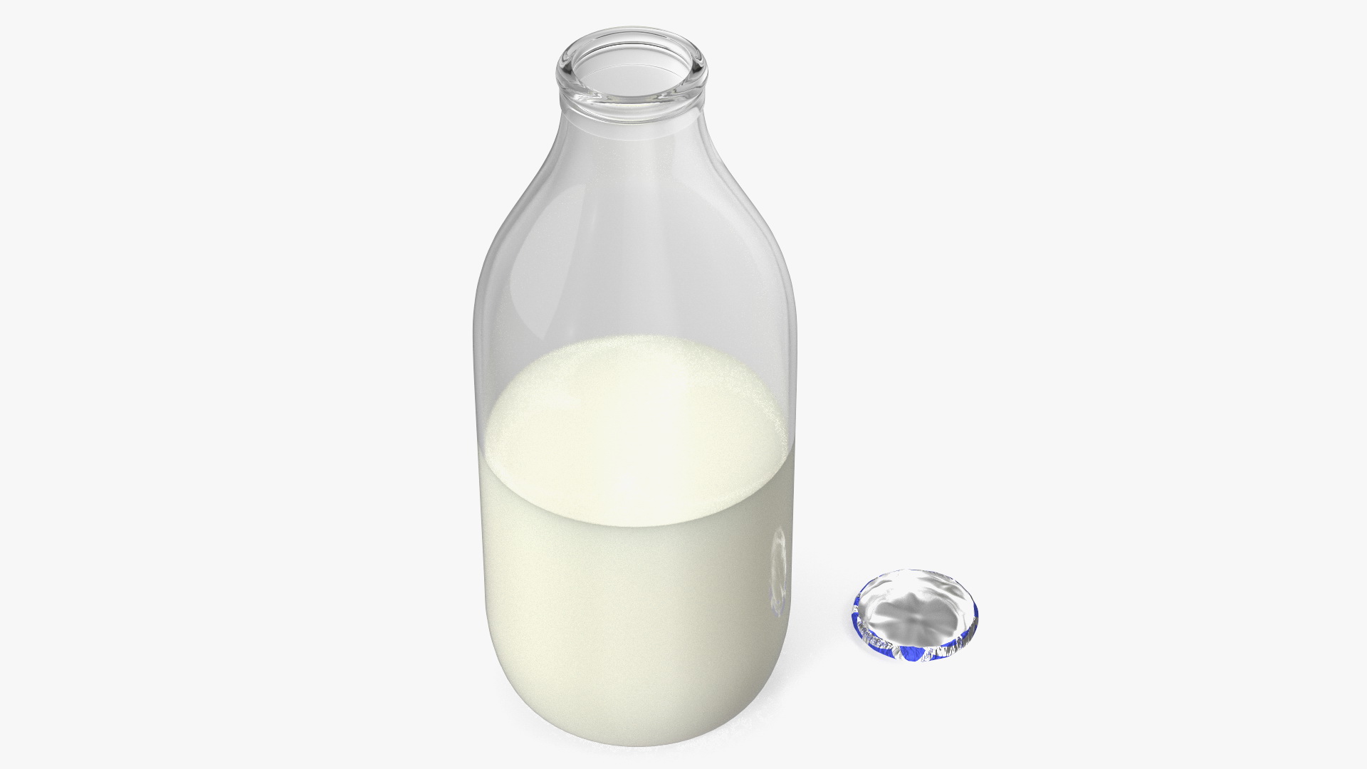 3D Opened Bottle of Skimmed Milk with Foil Cap model