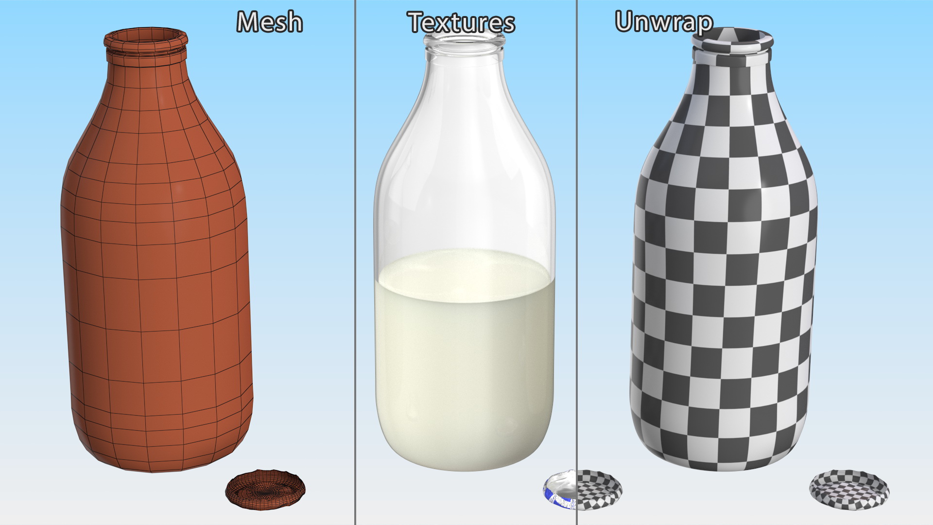 3D Opened Bottle of Skimmed Milk with Foil Cap model