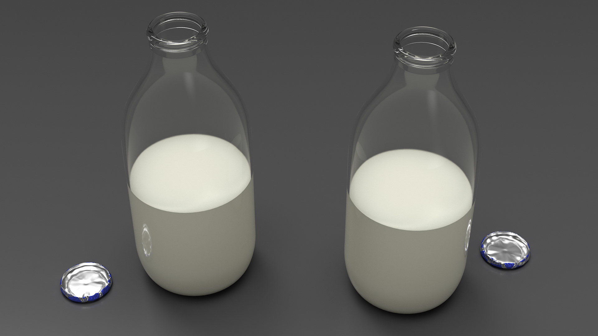 3D Opened Bottle of Skimmed Milk with Foil Cap model
