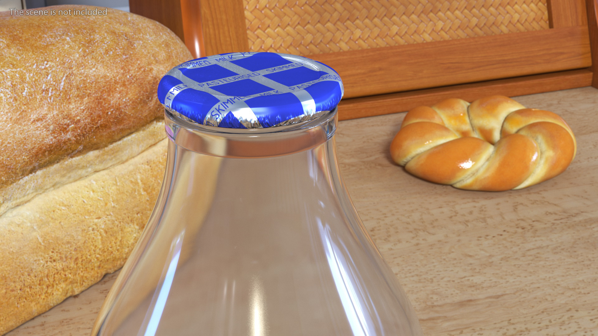 3D Opened Bottle of Skimmed Milk with Foil Cap model