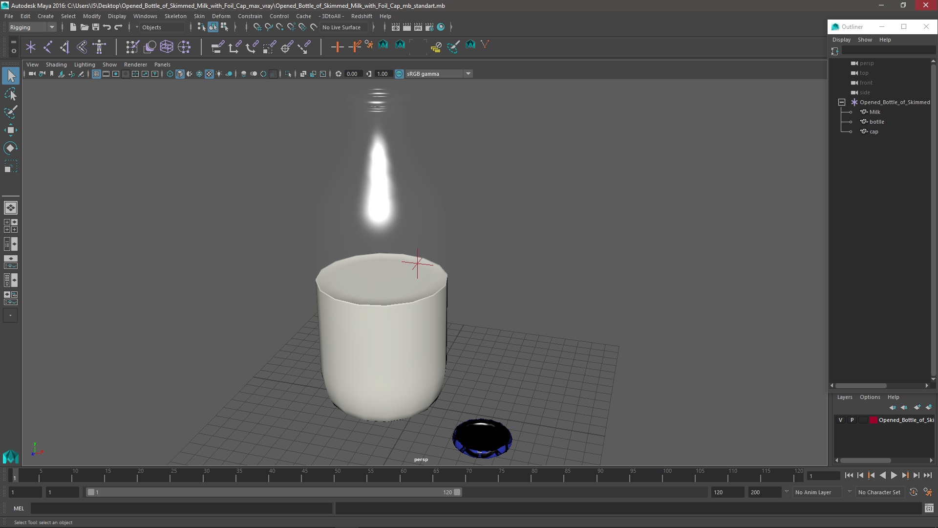 3D Opened Bottle of Skimmed Milk with Foil Cap model