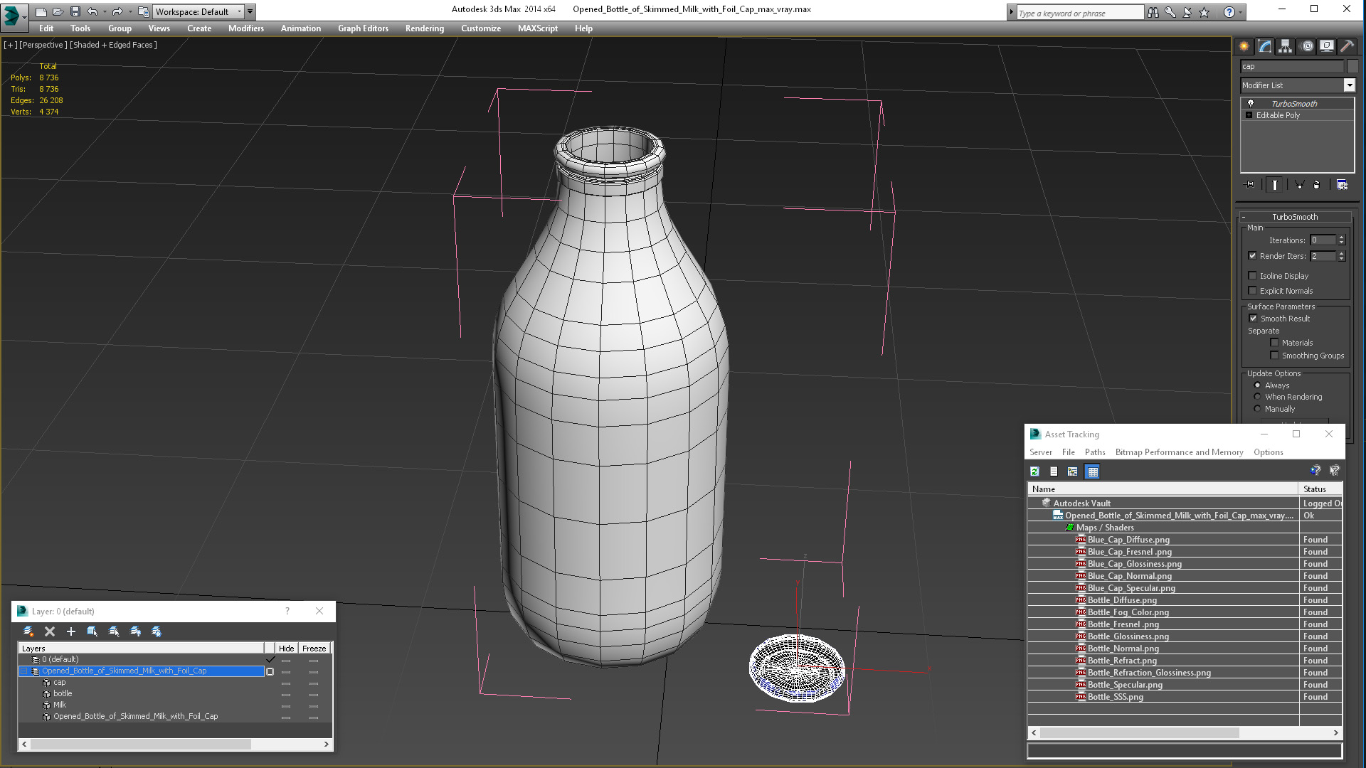3D Opened Bottle of Skimmed Milk with Foil Cap model