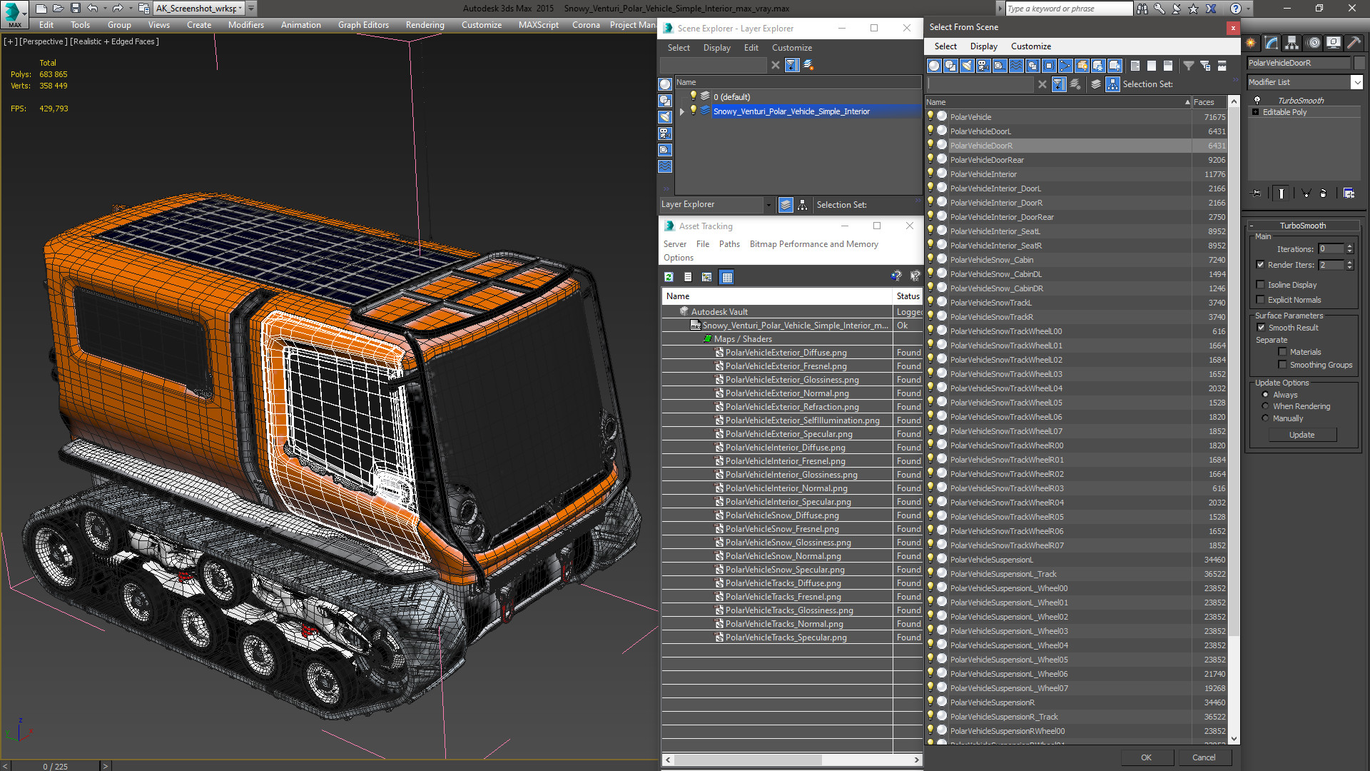 3D Snowy Venturi Polar Vehicle Simple Interior model
