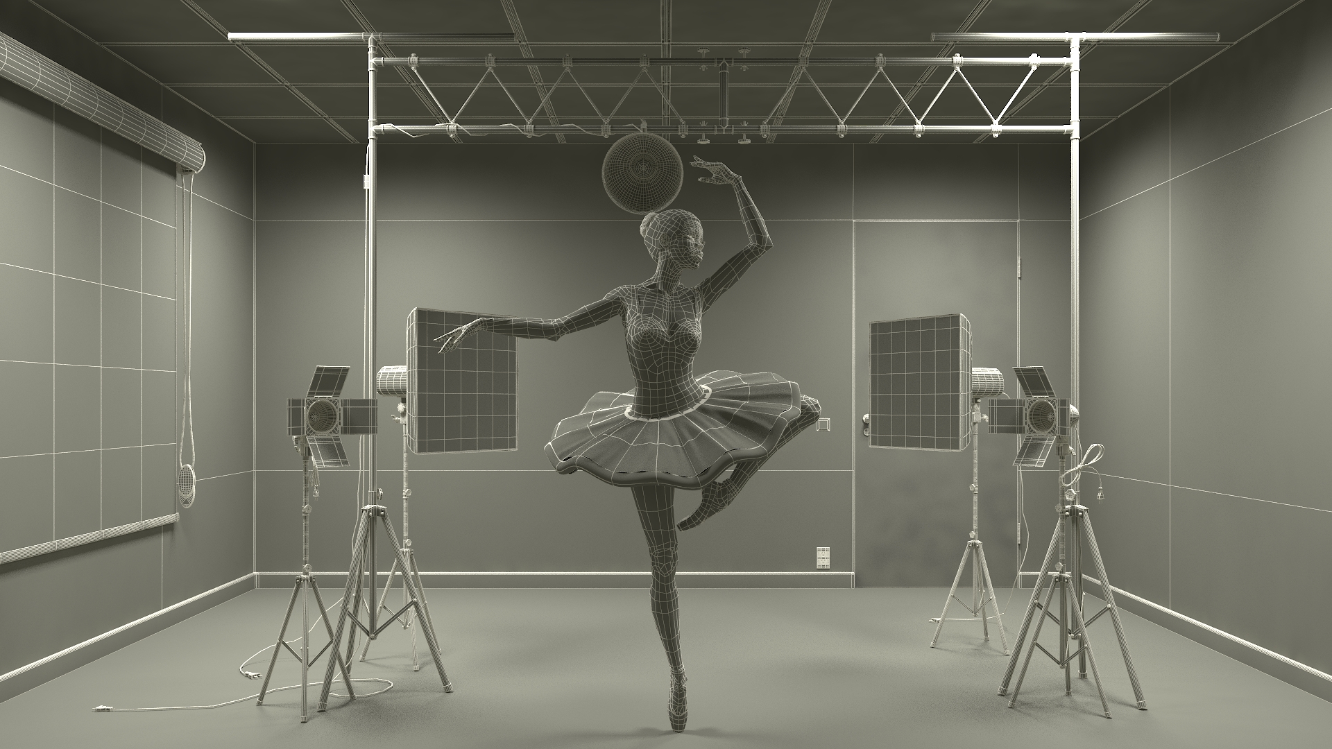 Photo Studio Setup with Female Ballet Dancer 3D model