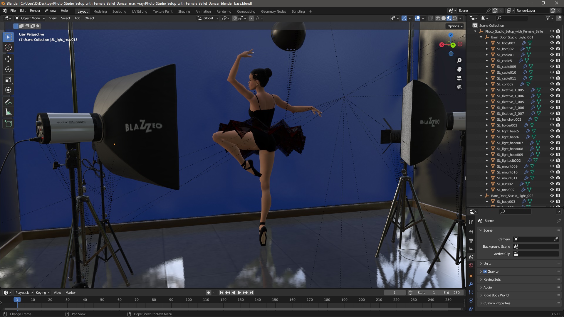 Photo Studio Setup with Female Ballet Dancer 3D model