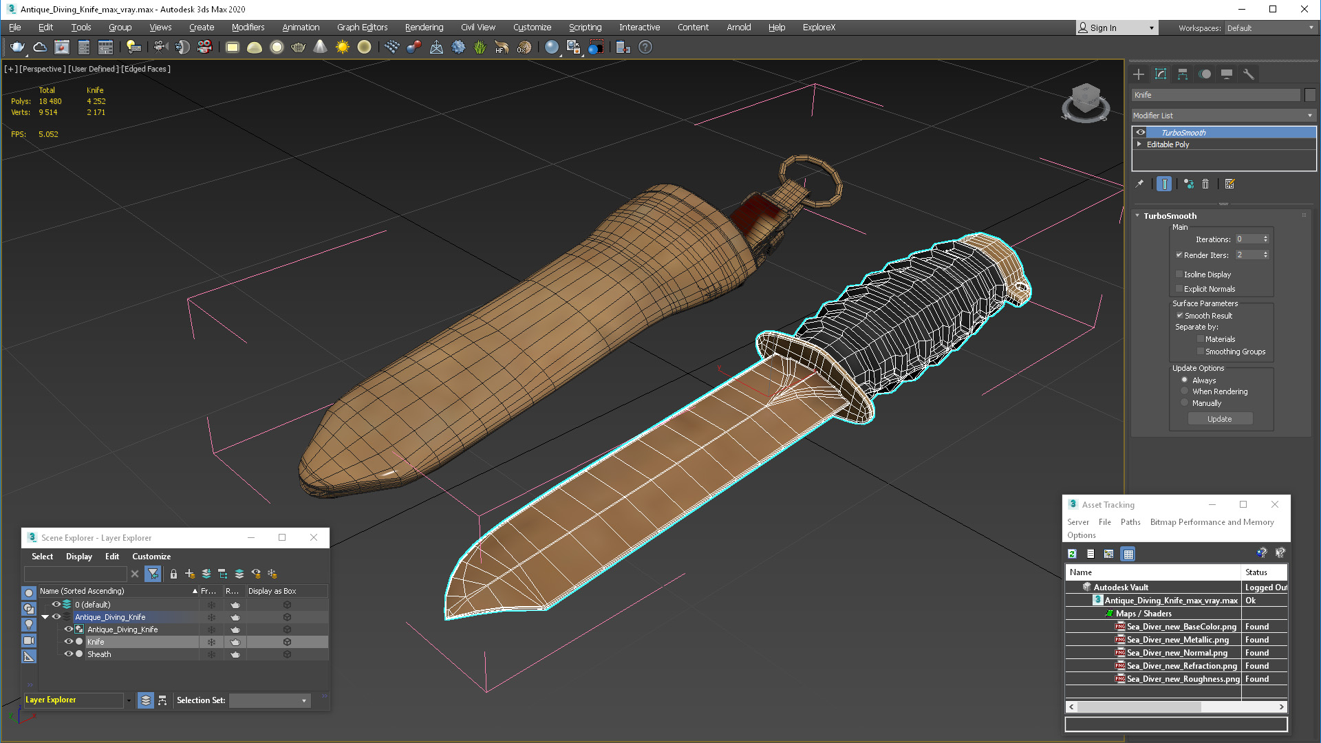 3D model Antique Diving Knife