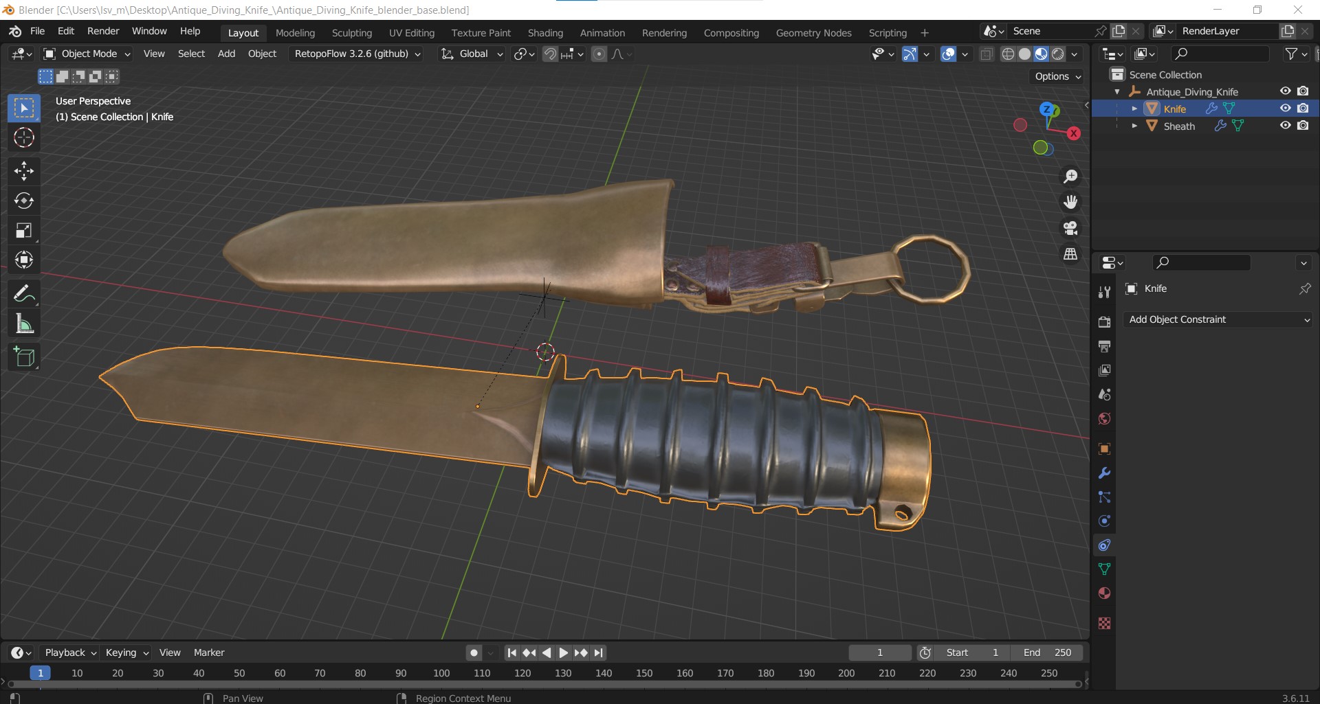 3D model Antique Diving Knife