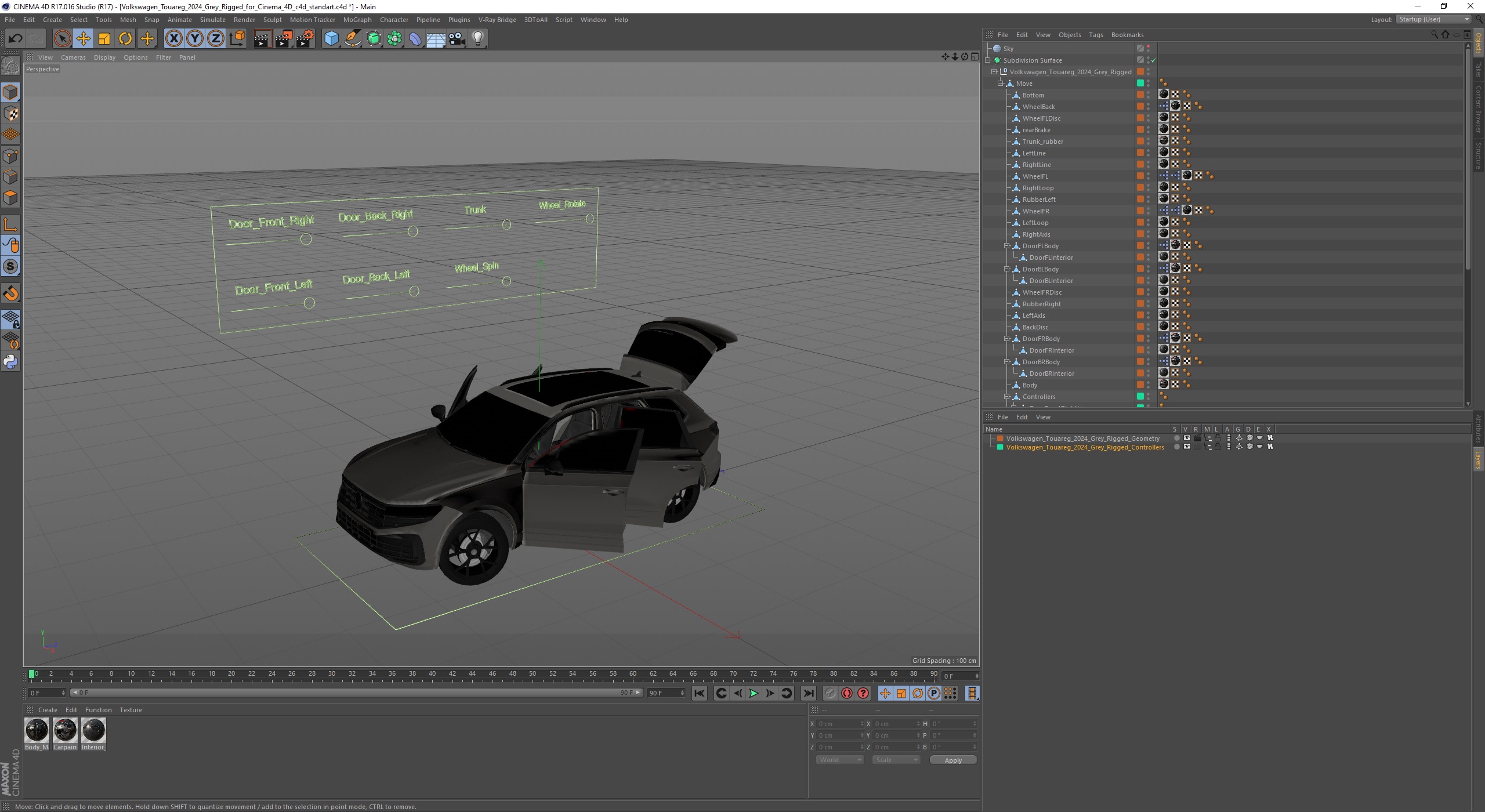 Volkswagen Touareg 2024 Grey Rigged for Cinema 4D 3D model