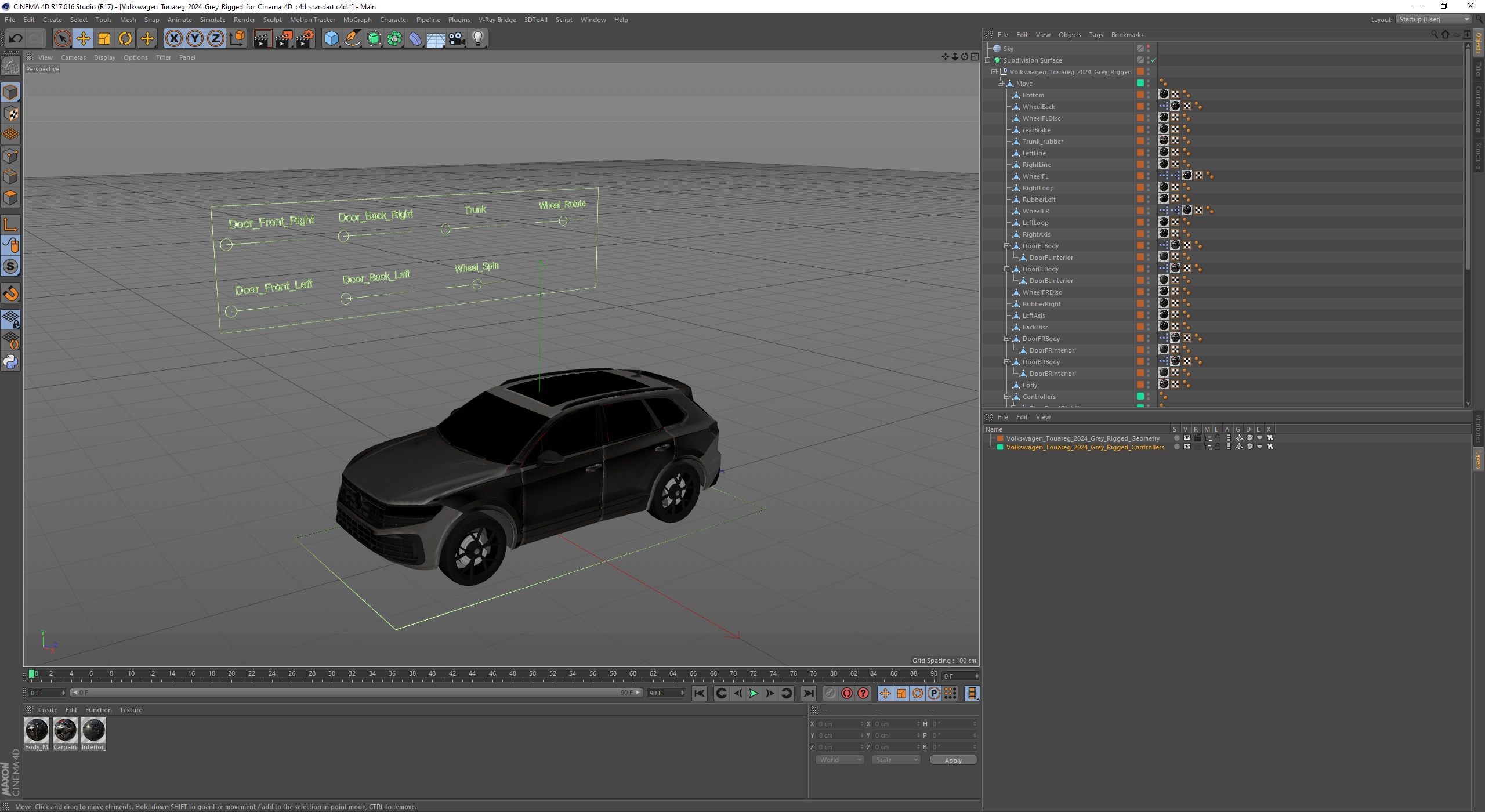 Volkswagen Touareg 2024 Grey Rigged for Cinema 4D 3D model