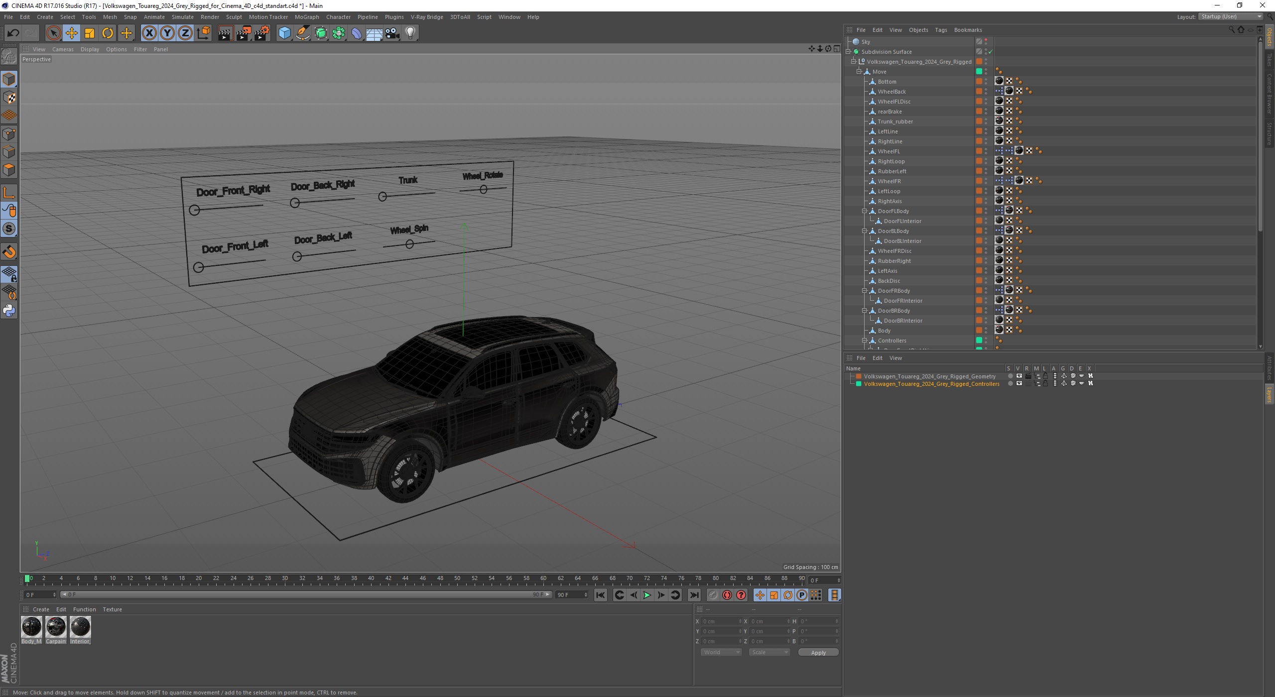 Volkswagen Touareg 2024 Grey Rigged for Cinema 4D 3D model