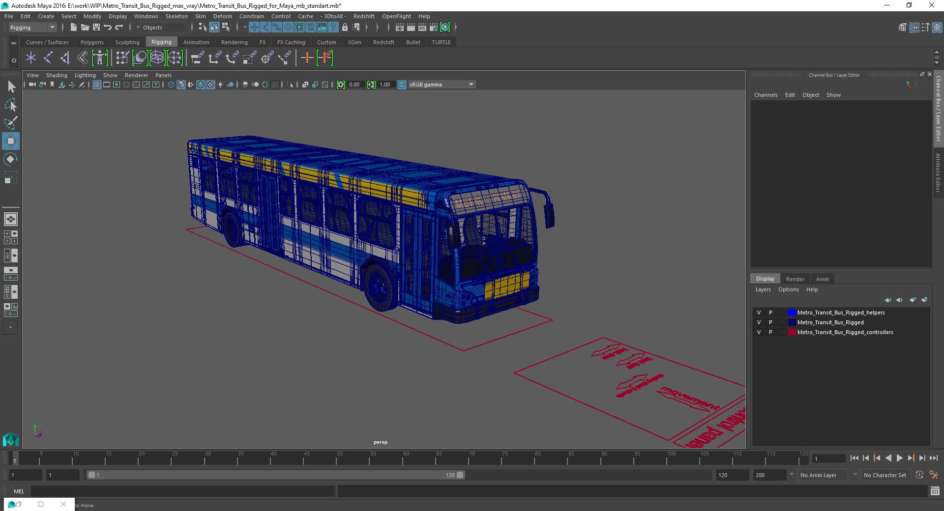 3D Metro Transit Bus Rigged for Maya model