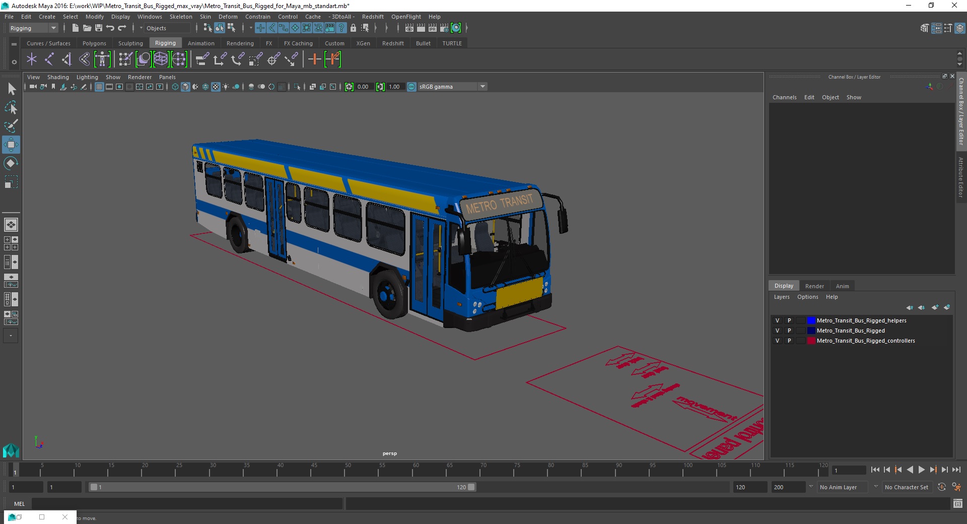 3D Metro Transit Bus Rigged for Maya model