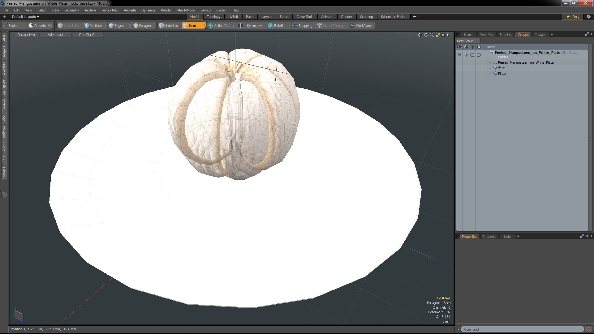 Peeled Mangosteen on White Plate 3D