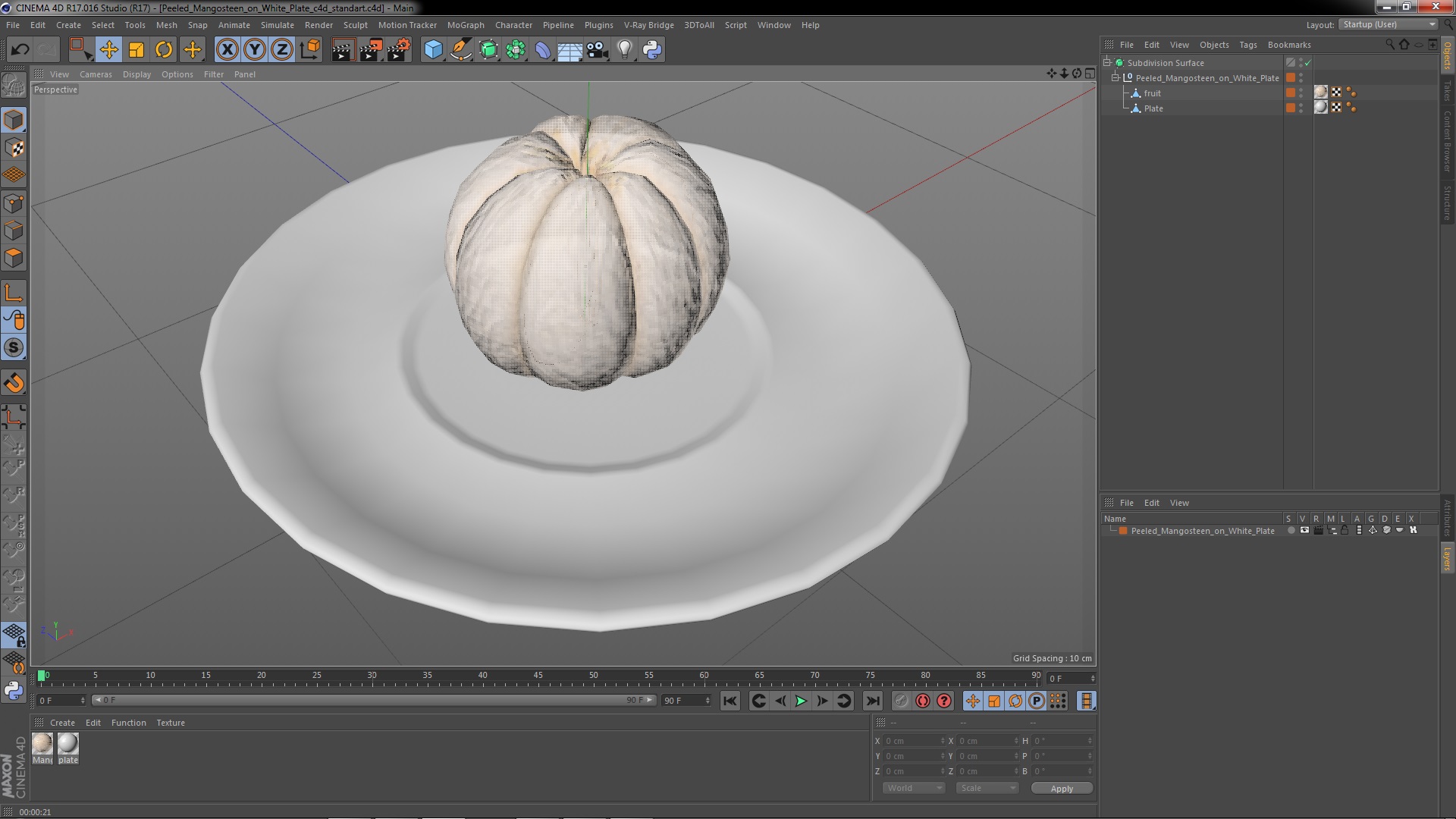 Peeled Mangosteen on White Plate 3D