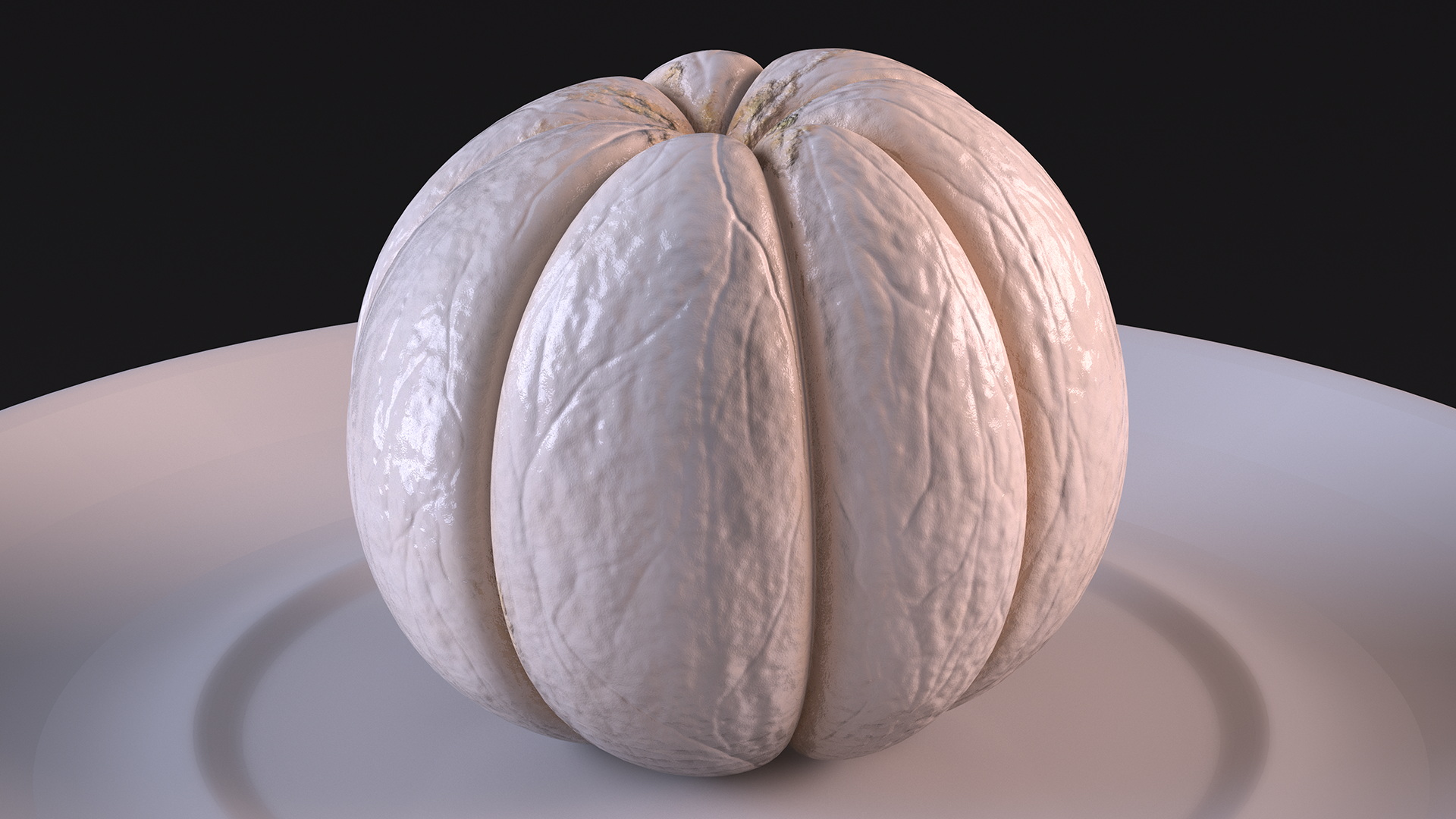 Peeled Mangosteen on White Plate 3D