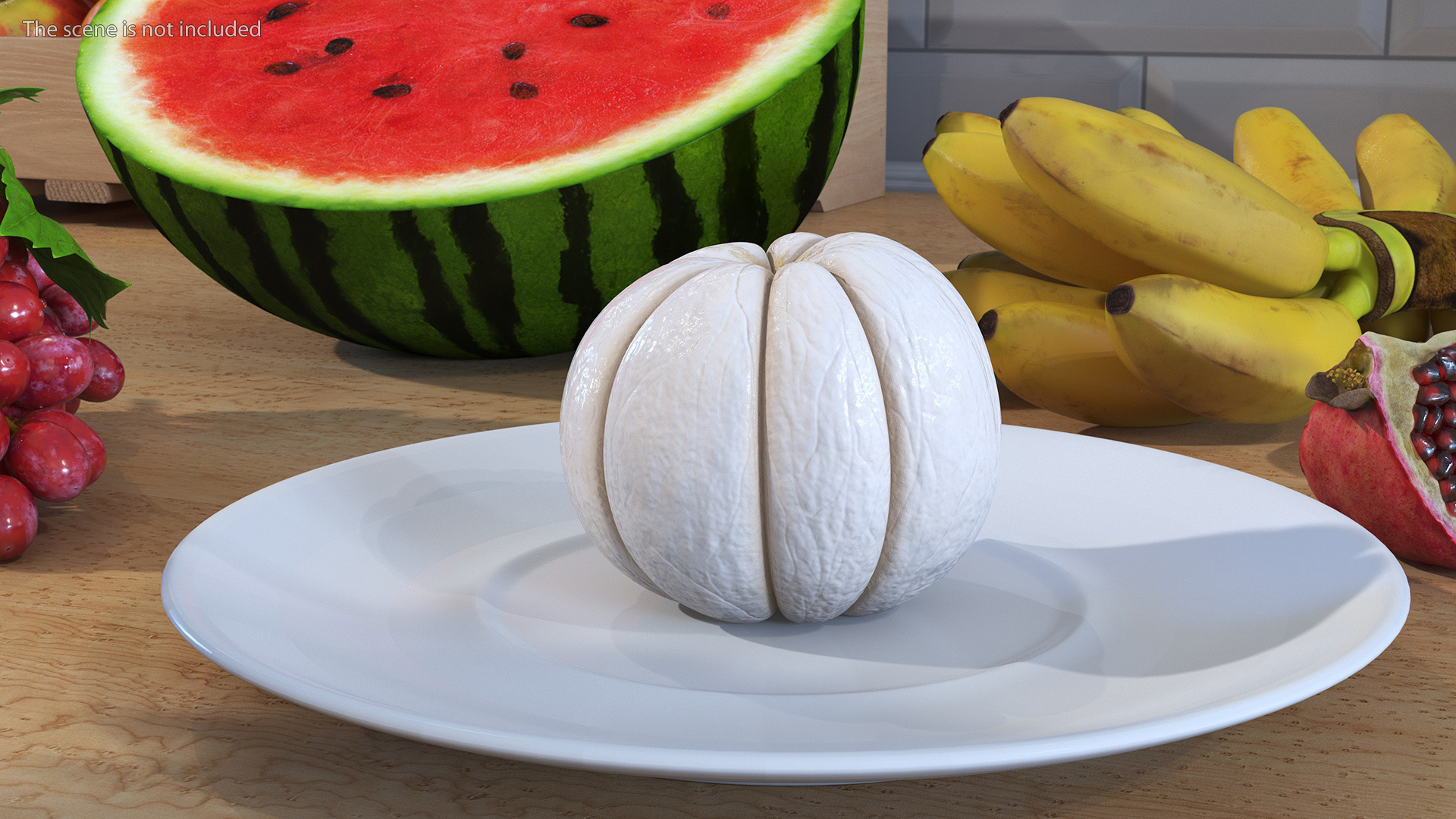 Peeled Mangosteen on White Plate 3D