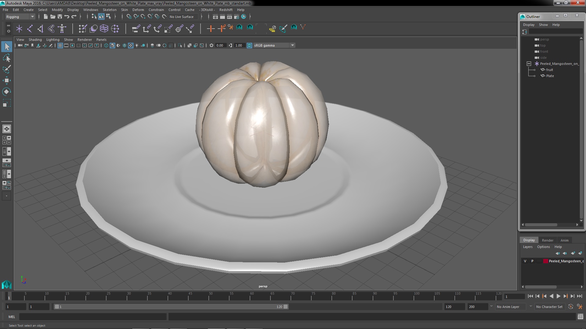 Peeled Mangosteen on White Plate 3D