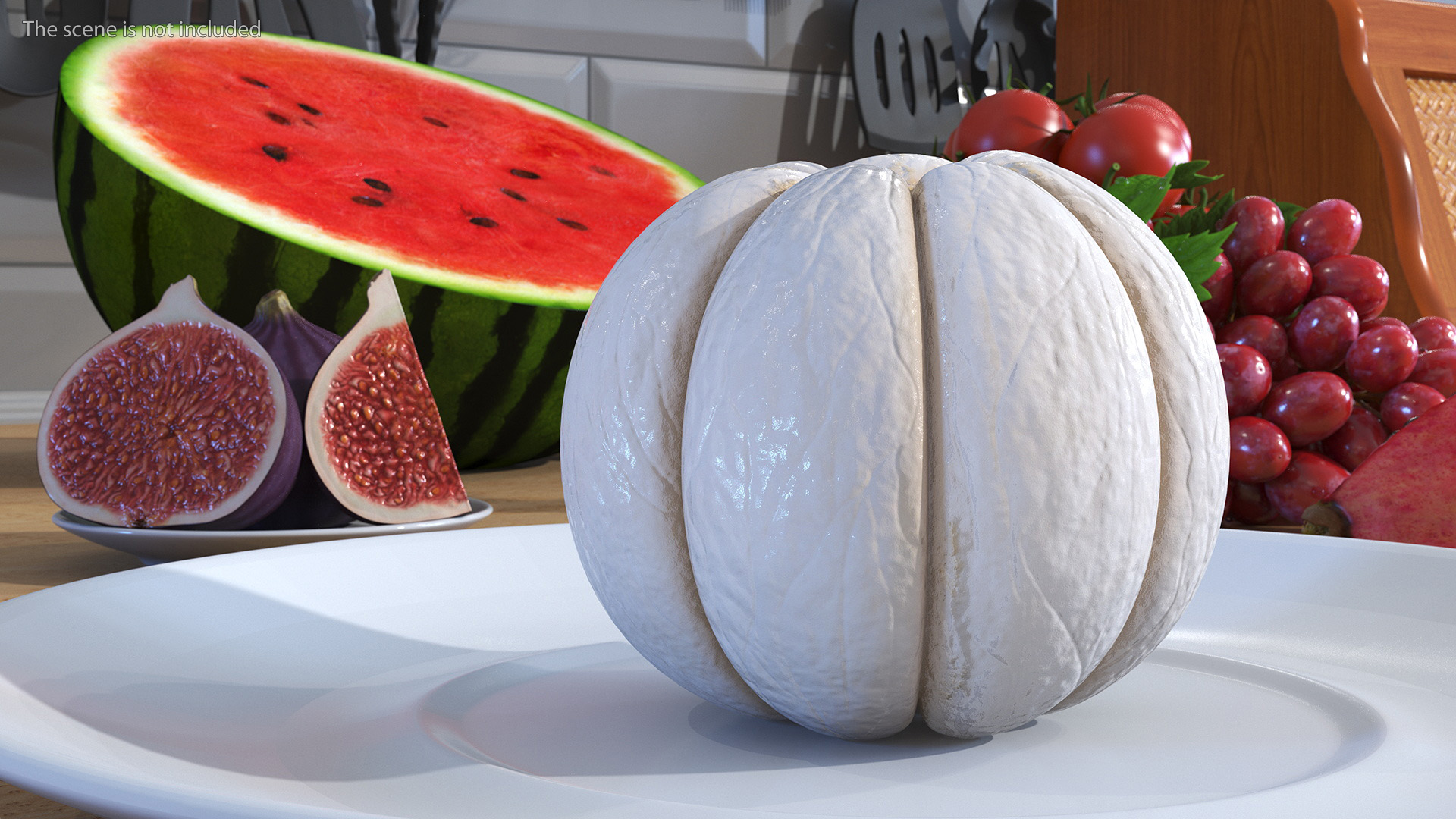 Peeled Mangosteen on White Plate 3D
