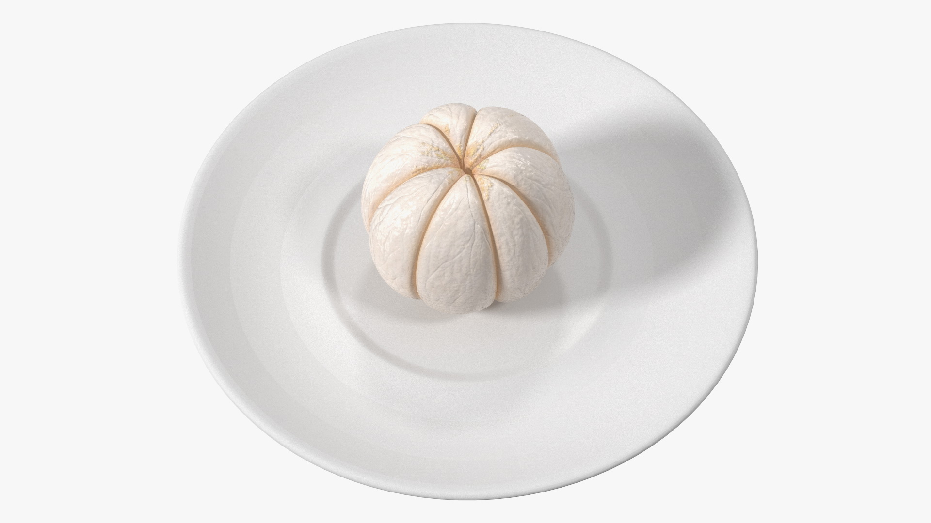 Peeled Mangosteen on White Plate 3D