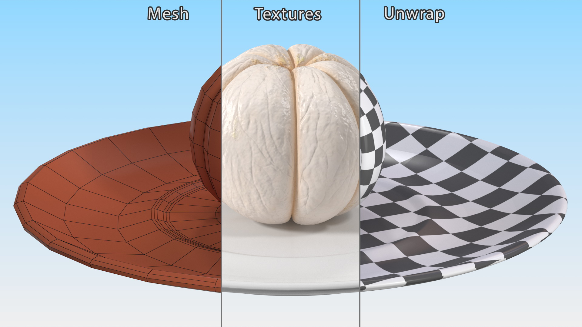 Peeled Mangosteen on White Plate 3D