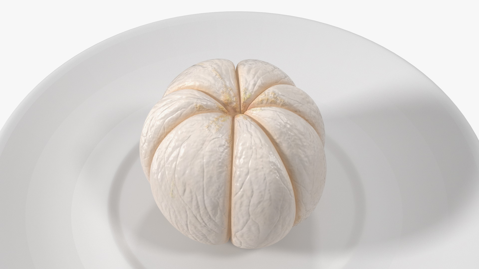Peeled Mangosteen on White Plate 3D