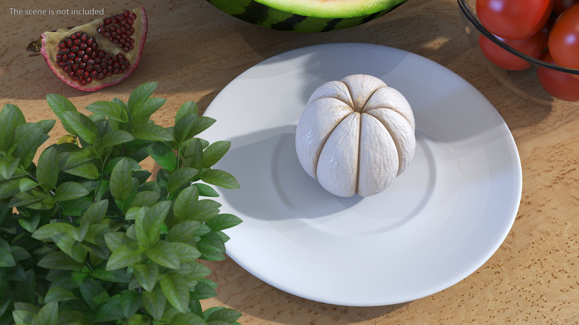Peeled Mangosteen on White Plate 3D