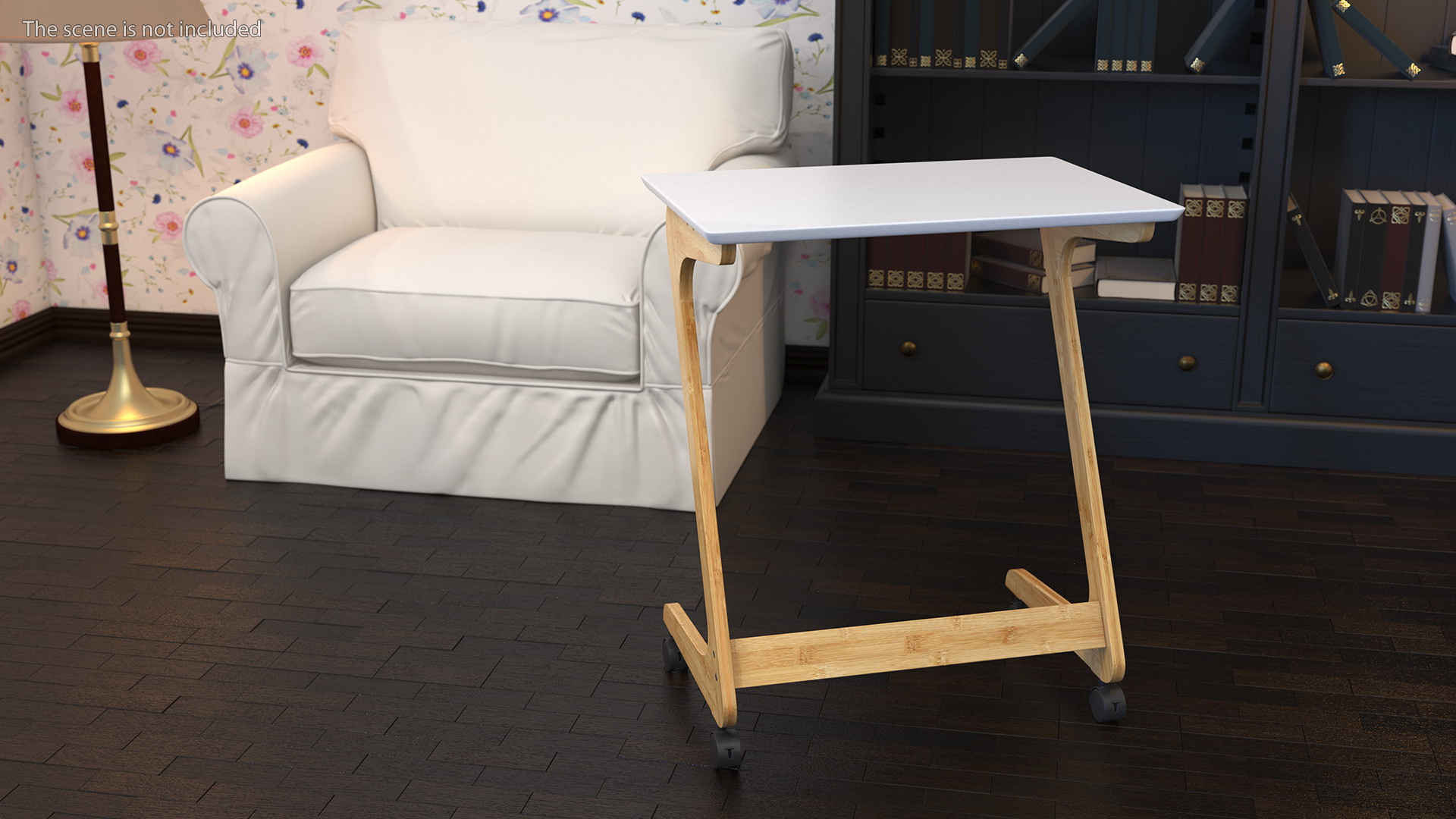 3D White Laptop Table on Wheels model