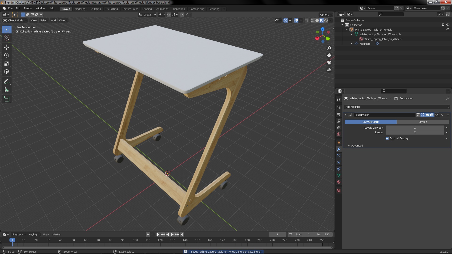 3D White Laptop Table on Wheels model