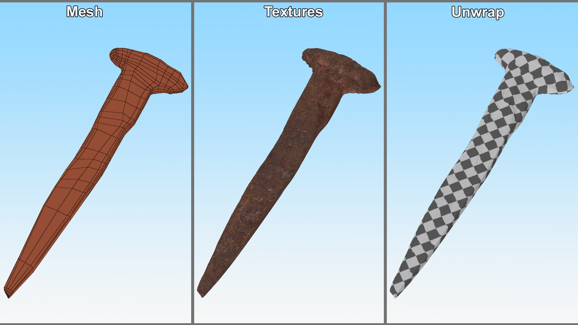 3D Antique Rusty Nail model