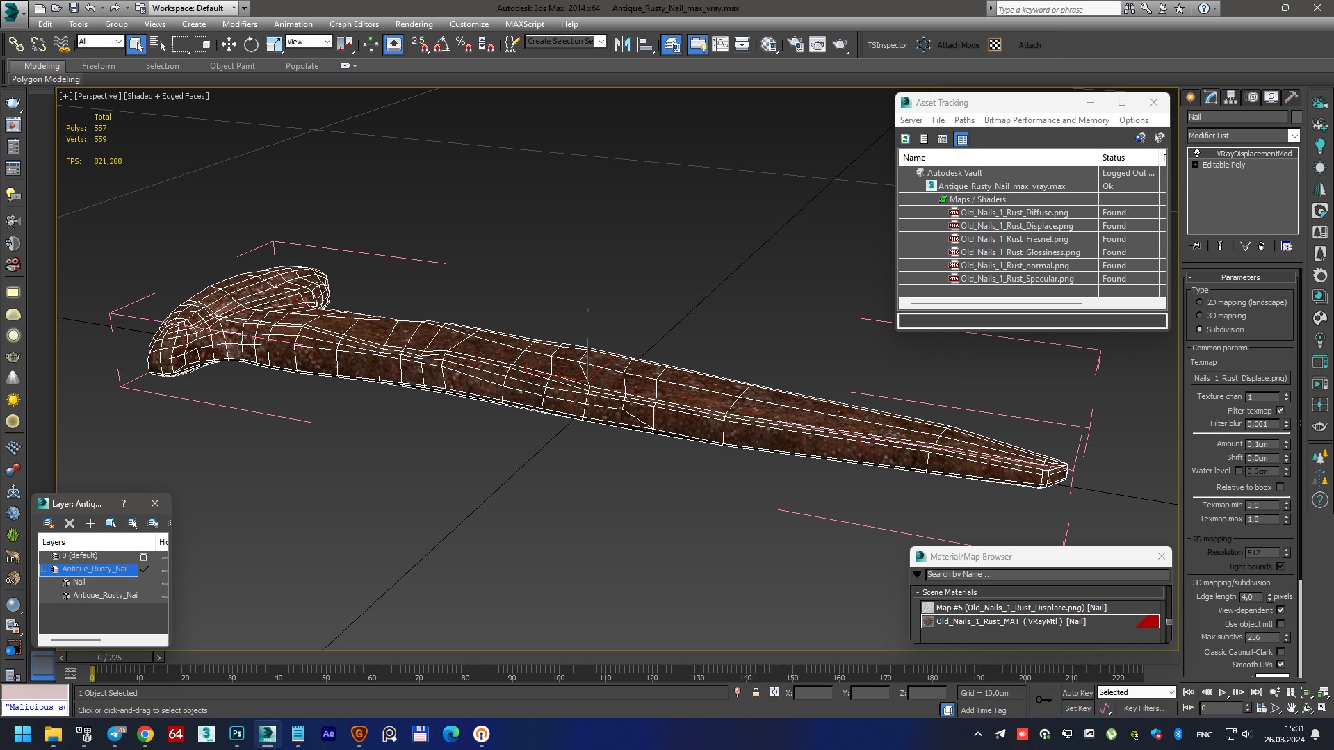 3D Antique Rusty Nail model