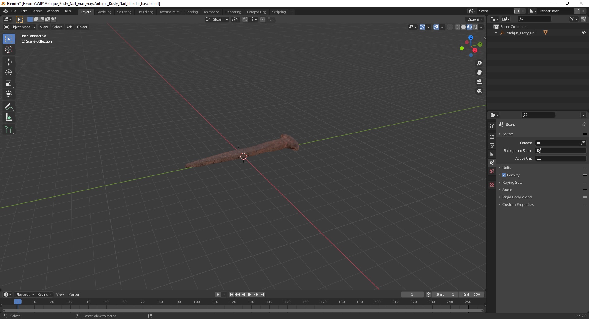 3D Antique Rusty Nail model