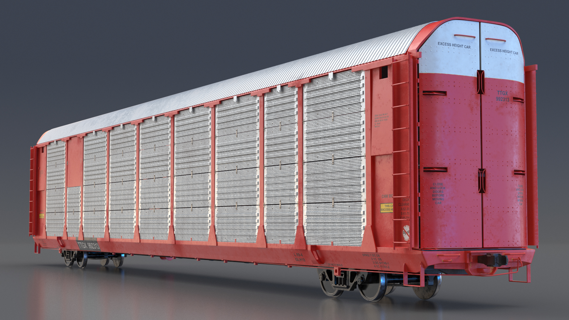 3D model Generic Tri Level Autorack Train Car Red