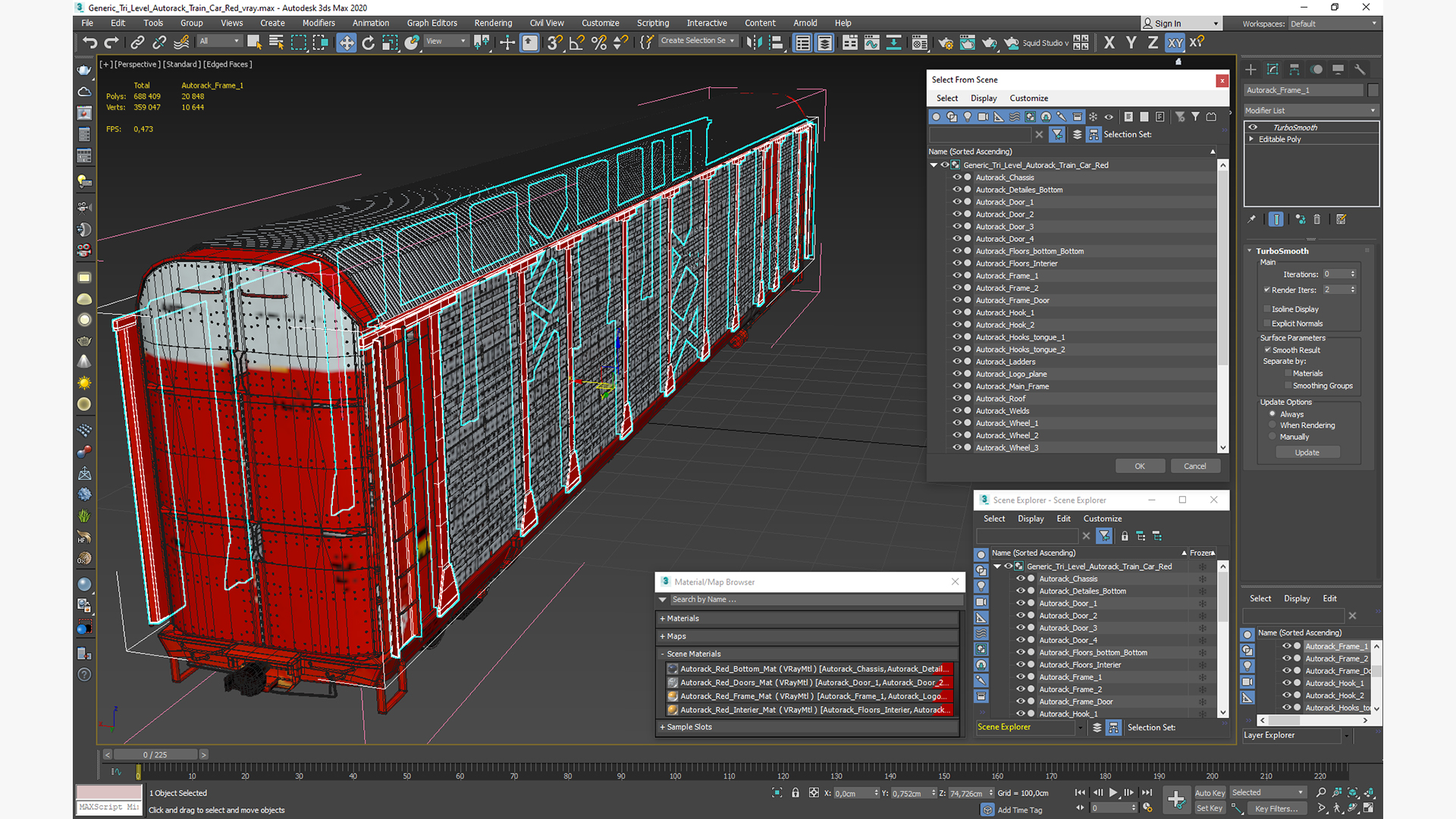 3D model Generic Tri Level Autorack Train Car Red